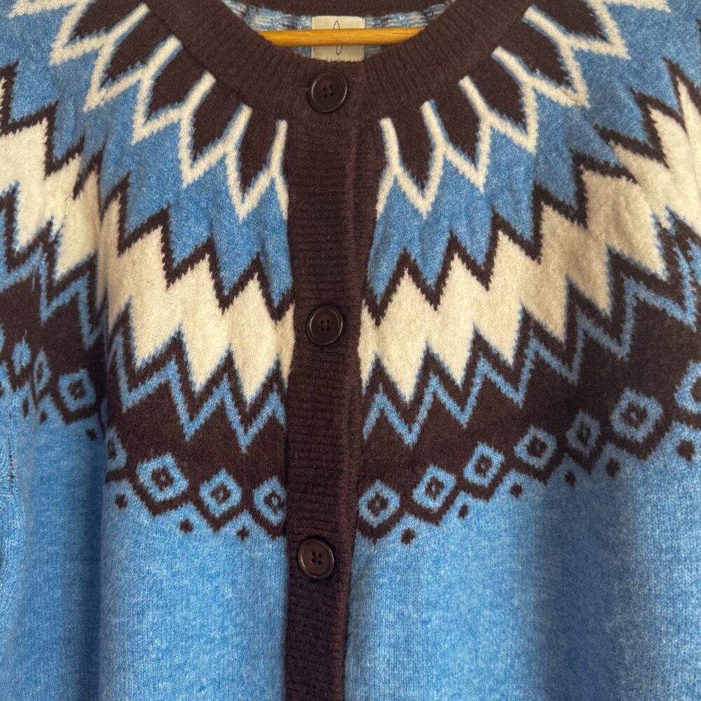Joie Blue Fair Isle Cardigan Sweater XL - Picture 3 of 6